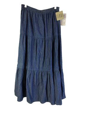 Deadstock Vintage 90s Skirt Tiered Denim Jean Pull On Western